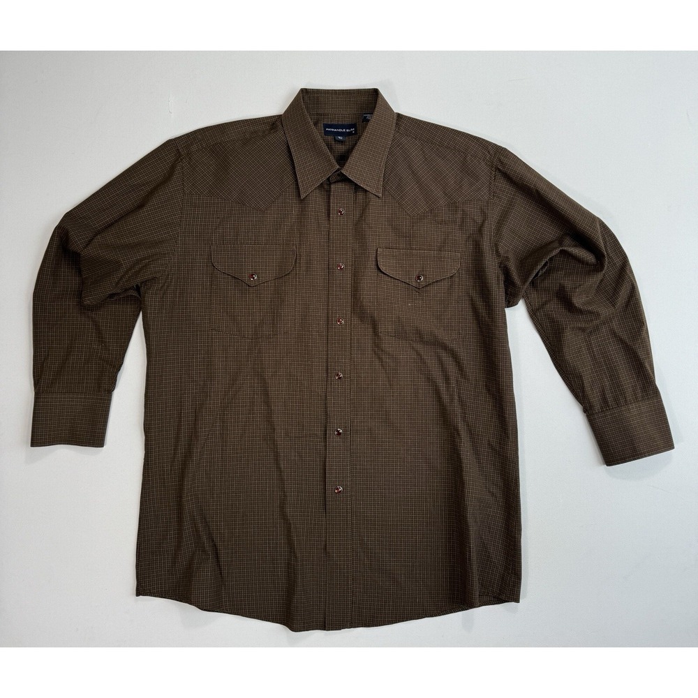 Panhandle Slim Mens 16.5 33 Pearl Snap Western Shirt Brown Plaid Cowboy 30S0004